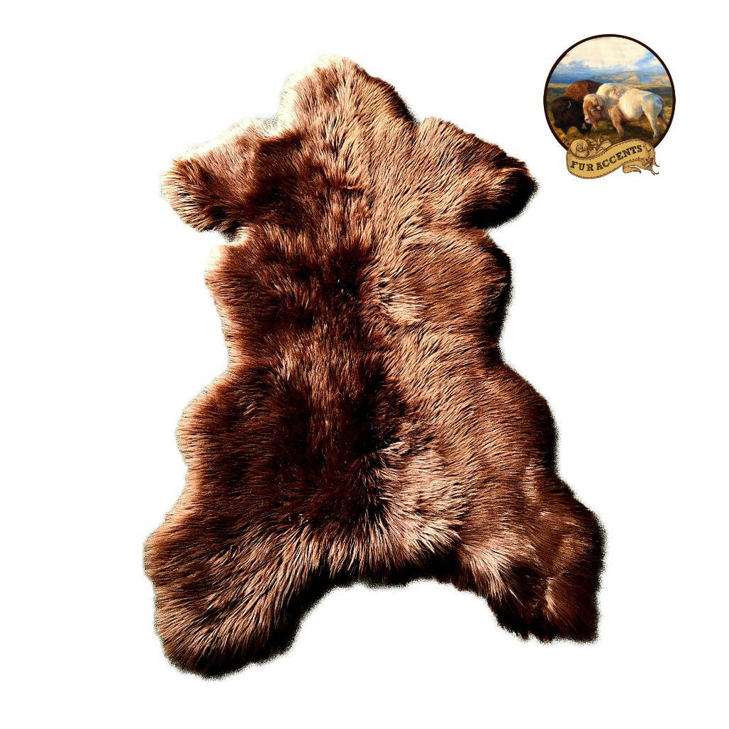 Plush Faux Fur Area Rug - Luxury Fur Thick Shaggy Icelandic Sheepskin - Sierra Bear Shape Designer Throw - Fur Accents - USA
