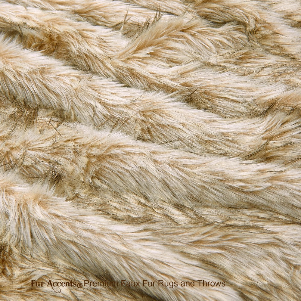 Plush  Faux Fur Throw Blanket, Soft Light Brown Blonde Fox - Bedspread - Luxury Fur - Minky Cuddle Fur Lining Fur Accents USA
