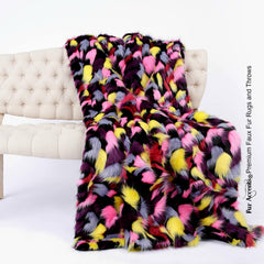 Plush  Faux Fur Throw Blanket Soft Multi Color Patch Shag Pink Yellow Gray Black Bedspread Luxury Fur Minky Cuddle Fur Lining FurAccents USA