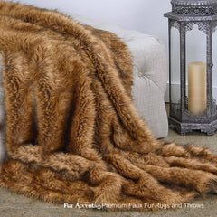 Plush  Faux Fur Throw Blanket, Soft Brown Desert Wolf Bedspread - Luxury Fur - Minky Cuddle Fur Lining Fur Accents USA