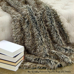 Plush  Faux Fur Throw Blanket, Soft Brown and Gray Tipped Desert Wolf Bedspread - Luxury Fur - Minky Cuddle Fur Lining Fur Accents USA