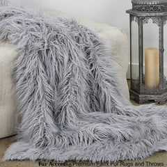 Plush  Faux Fur Throw Blanket, Soft Gray Tone Llama Mongolian Shag Bedspread - Luxury Fur - Minky Cuddle Fur Lining Fur Accents USA