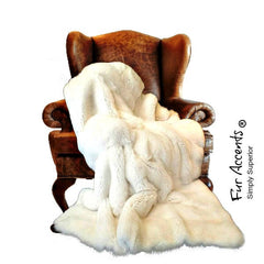 Plush  Faux Fur Throw Blanket, Soft Creamy  White Rabbit - Mink - Tissavel Shag   - Luxury Fur - Minky Cuddle Fur Lining Fur Accents USA