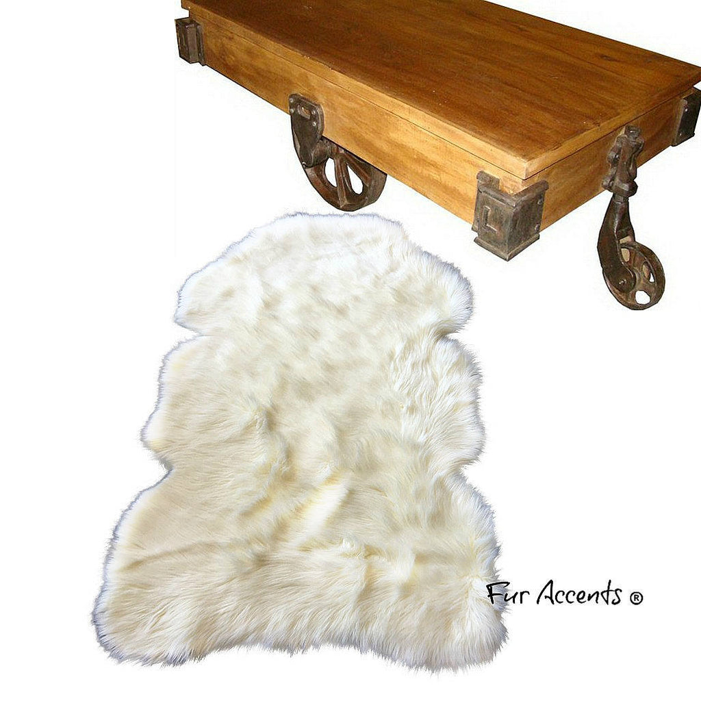Plush Faux Fur Area Rug - Luxury Fur Country Edge Sheepskin - White or Off White - Shaggy Faux Fur Fake Sheep - Fur Accents - USA