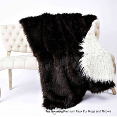 Plush  Faux Fur Throw Blanket,Dark Brown Bear  - Reversible - White Sheepskin - Bedspread - Luxury Fur -  Lining Fur Accents USA