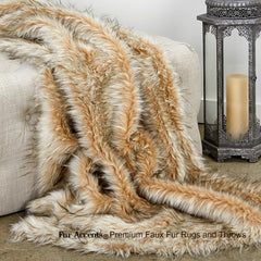 Plush  Faux Fur Throw Blanket, Soft Light Brown Blonde Fox - Bedspread - Luxury Fur - Minky Cuddle Fur Lining Fur Accents USA