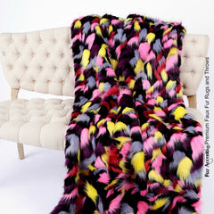 Plush  Faux Fur Throw Blanket Soft Multi Color Patch Shag Pink Yellow Gray Black Bedspread Luxury Fur Minky Cuddle Fur Lining FurAccents USA