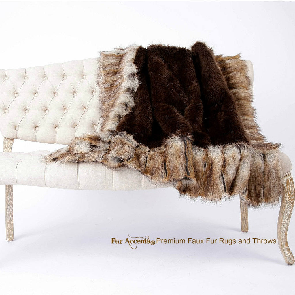 Plush  Faux Fur Throw Blanket, Soft  Brown Bear with Fox Border Shag Bedspread - Luxury Fur - Minky Cuddle Fur Lining Fur Accents USA