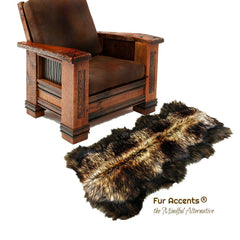 Plush Faux Fur Area Rug - Luxury Fur Thick Shaggy Golden Wolf Pelt Shape Designer Throw Rug  - Carpet Runner - Fur Accents - USA