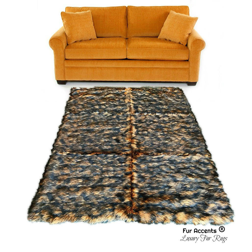 Plush Faux Fur Area Rug - Wolverine - Wolf - Pieced Fur - Soft Shaggy Patchwork - Designer Throw Rug - Art Rug Collection by Fur Accents USA