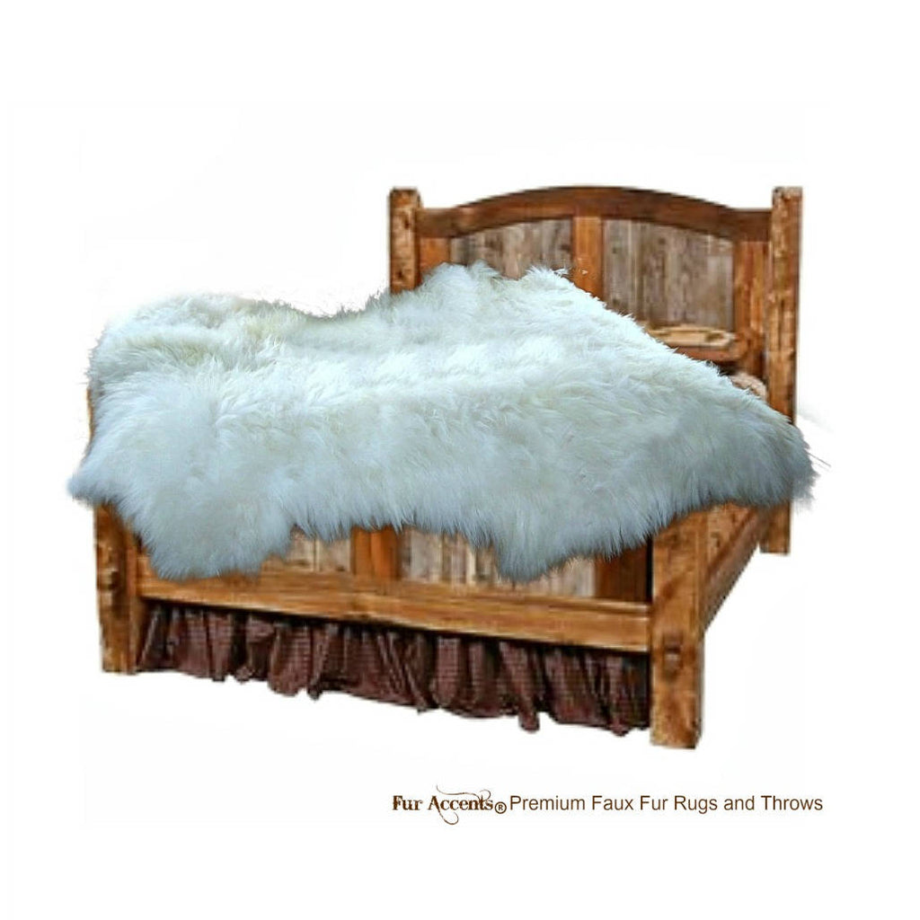 Plush Faux Fur Sheepskin Area Rug - Random Sheepskin Traditional Designer Throw - White or Off White 100% Animal Friendly Fur Accents USA