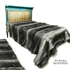 Plush Faux Fur Bedspread - Gray Wolf - Pieced Fur Designer Throws by Fur Accents USA