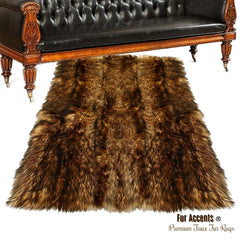 Plush Faux Fur Area Rug - Luxury Fur New Rectangle Shape - Golden Brown Wolf Hide - Animal Pelt Designer Throw Rug - Fur Accents - USA