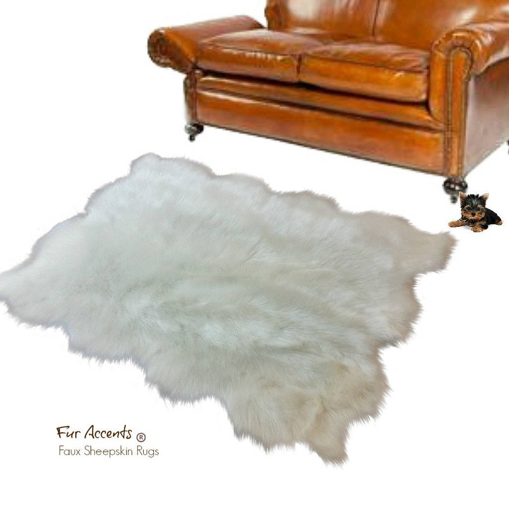 Plush Faux Fur Area Rug - White or Off White Sheepskin - Faux Fur - Random Multi Pelt Shape - Designer Throw Rug - Fur Accents - USA