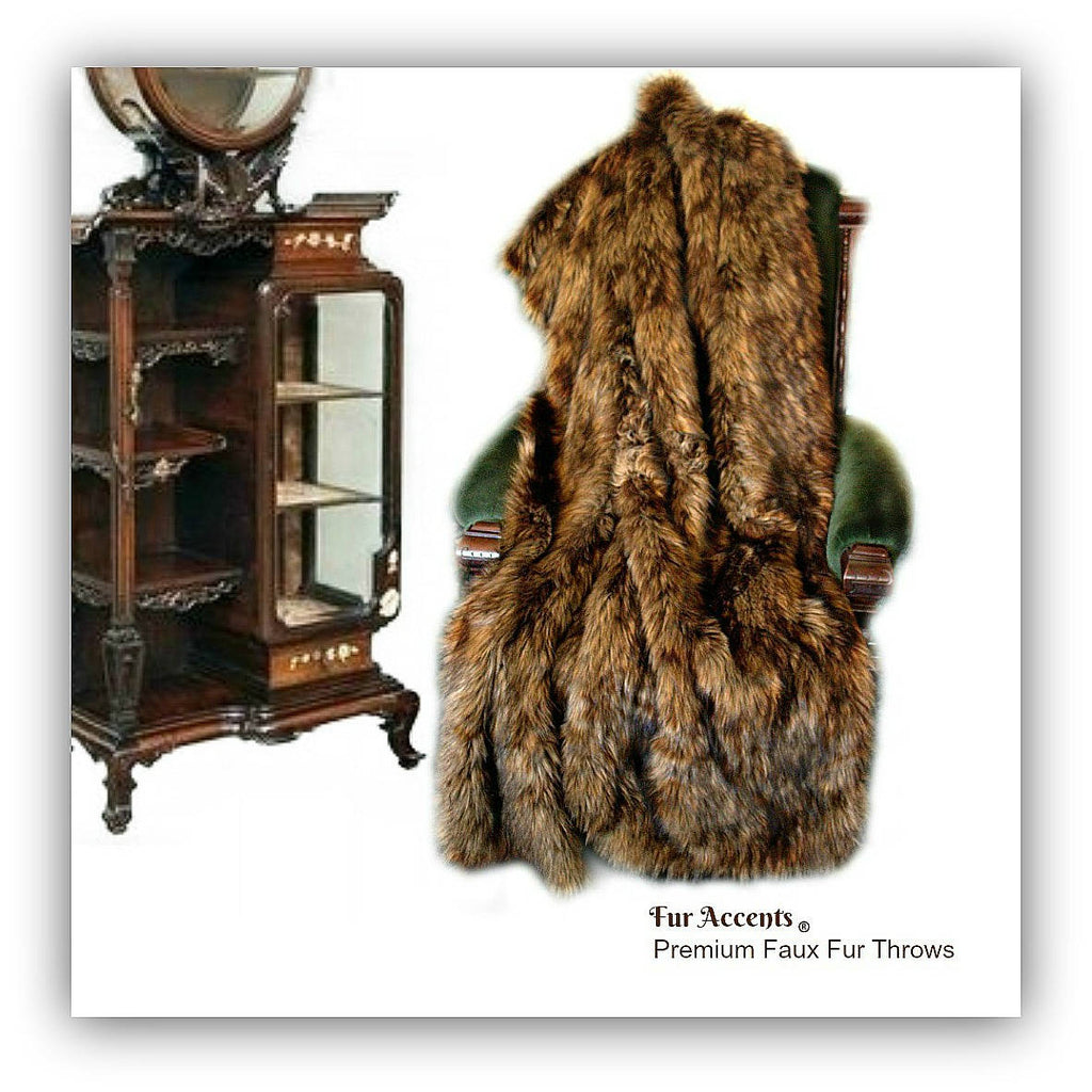 Plush  Faux Fur Throw Blanket - Medium Brown Wolf Fur - Bedspread - Luxury Fur -  Minky Cuddle Fur Lining Fur Accents USA