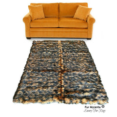 Plush Faux Fur Area Rug - Wolverine - Wolf - Pieced Fur - Soft Shaggy Patchwork - Designer Throw Rug - Art Rug Collection by Fur Accents USA