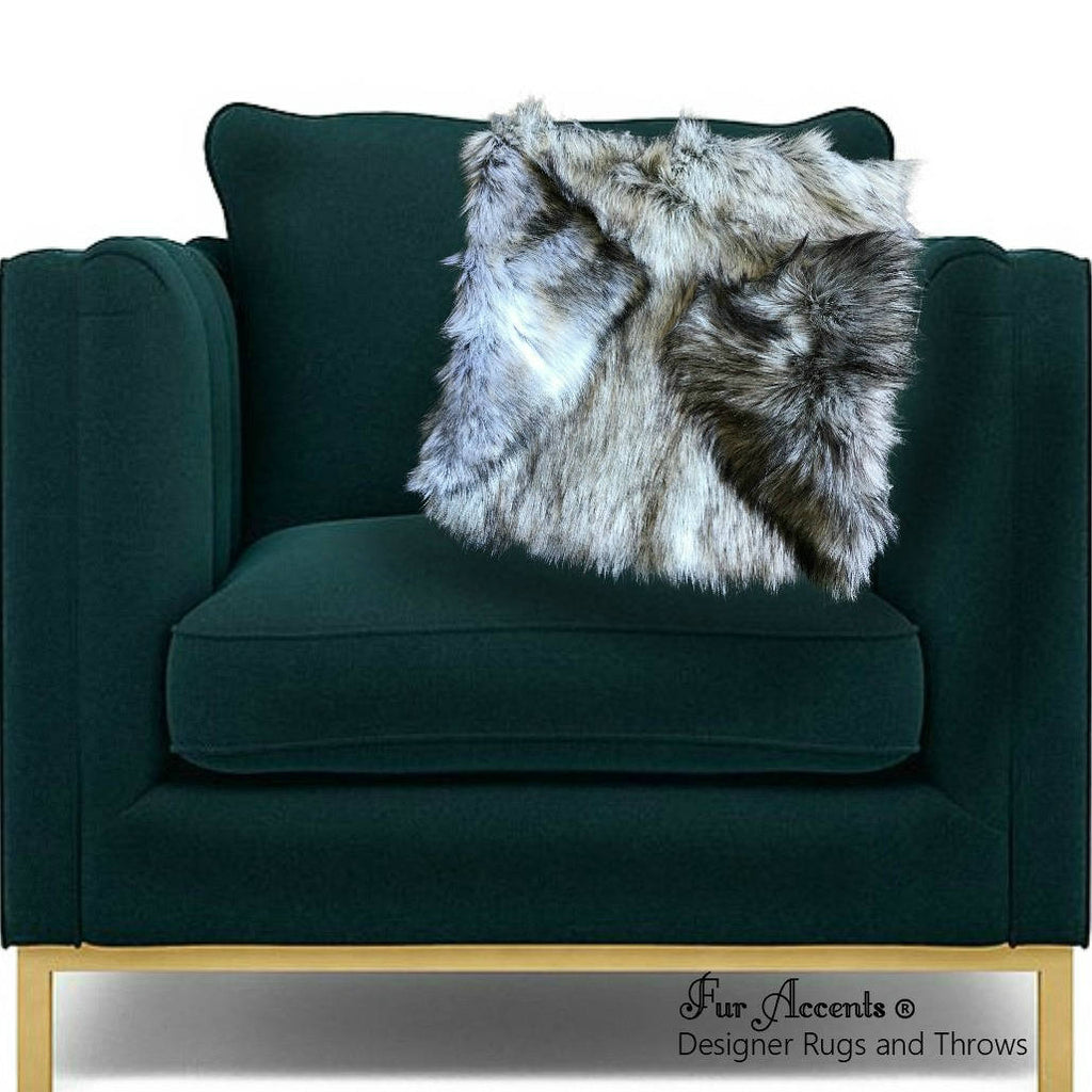 Plush Faux Fur Pillow - Sham - Cover - Plush Gray Wolf - 3 New Sizes - Designer Throw - Toss -  Fur Accents USA