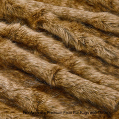 Plush Faux Fur Throw Blanket - Bedspread - Light Brown Wolf or Medium Brown Wolf - Cuddle Fur Lining - Fur Accents - USA