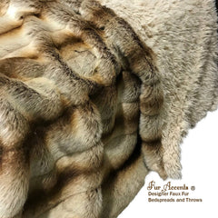 Plush Faux Fur Throw Blanket - Bedspread - Luxury Brown Stripe Ribbed Chinchilla Fur Fleece Cuddle Fur Lining - Fur Accents - USA