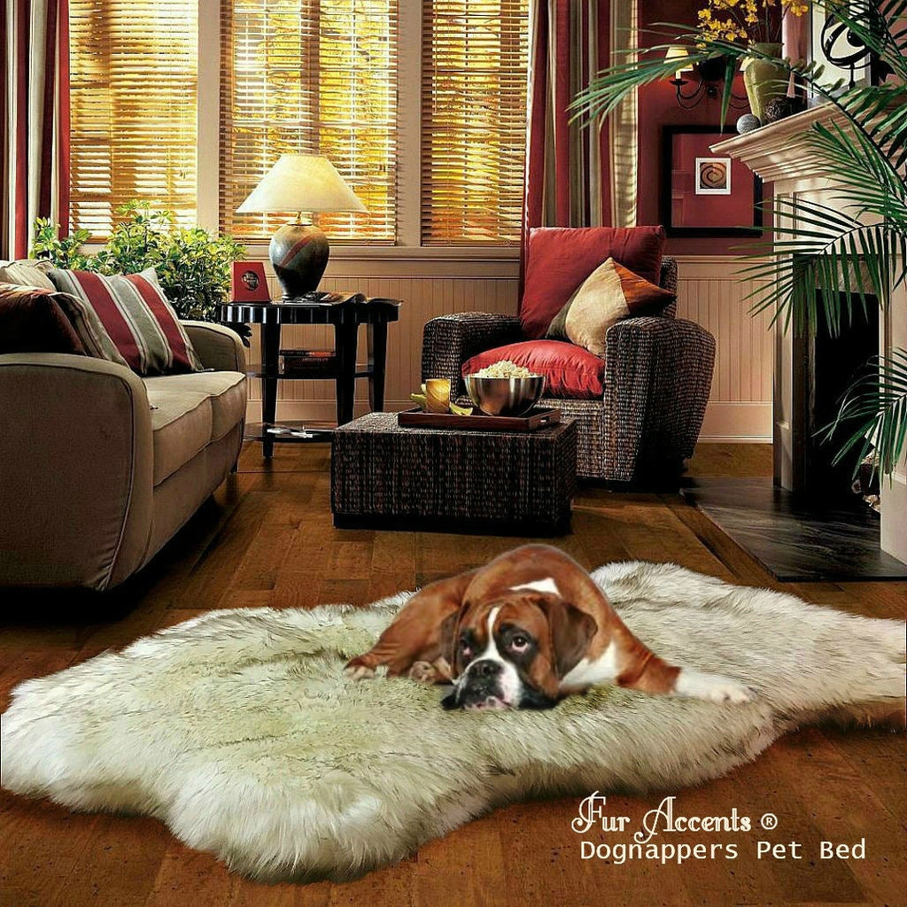 Plush Faux Fur Area Rug - Luxury Fur  Padded Shaggy Dognappers Pet Bed Sheepskin Chubby Bear - Black Tip - Brown Tip - Fur Accents USA