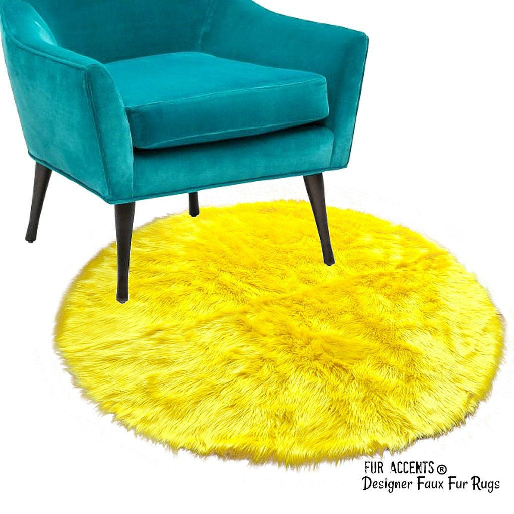 Plush Faux Fur Area Rug - Shaggy Round Shape - Designer Throw - 6 Colors -Art Rug by Fur Accents - USA