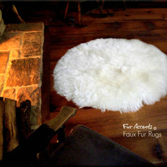 Plush Faux Fur Round Area Rug - White - Ivory Off White - Shag - Sheepskin - Designer Throw Rug - 100% Animal Friendly by Fur Accents - USA
