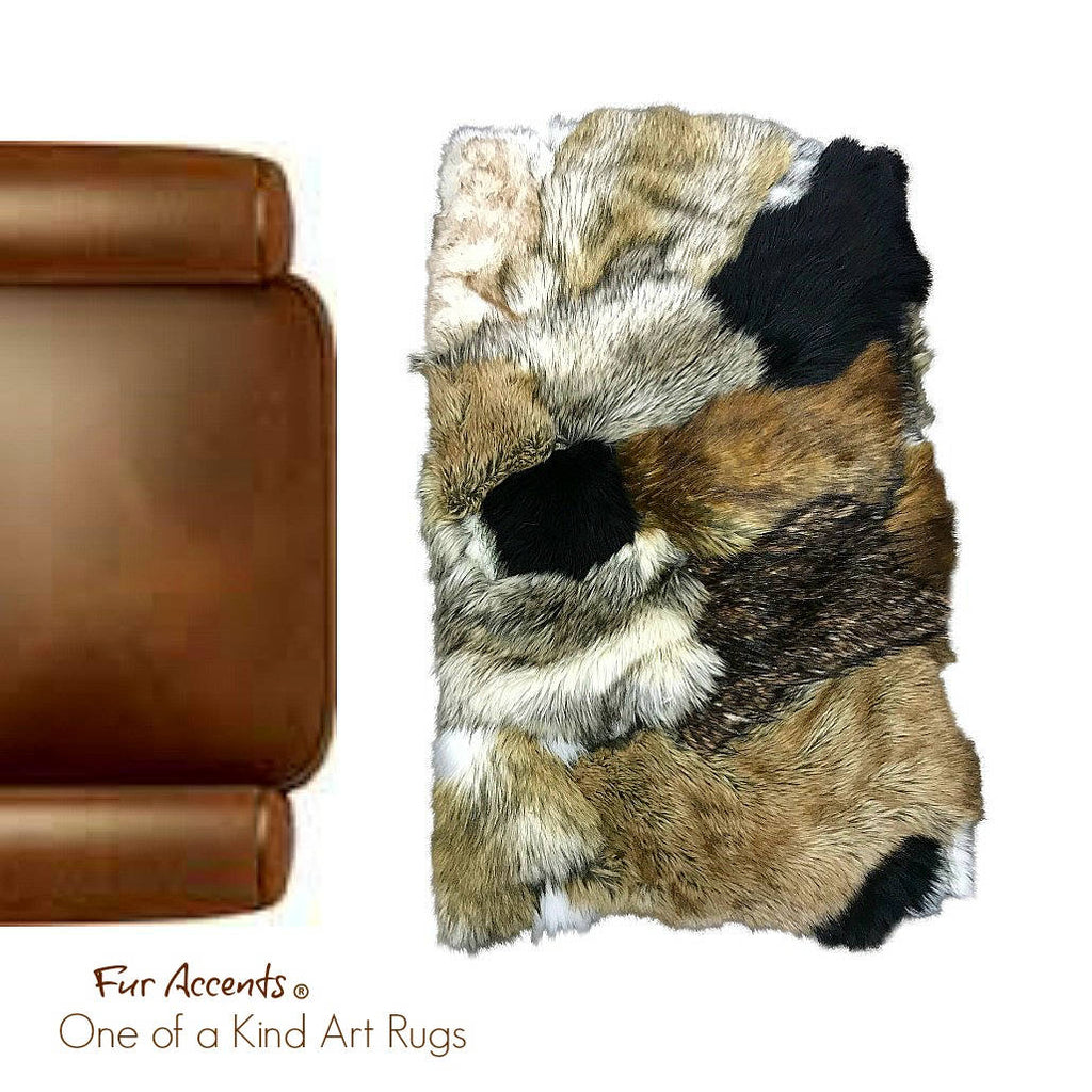 Fur Rug - Patchwork Pieced Fur 100% Animal Friendly Sumptuous One of a Kind Hand Made Throw Toss Designer Originals by fur Accents - USA
