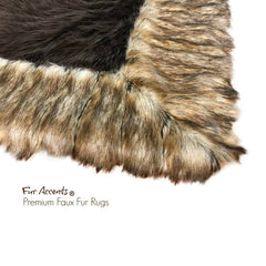 Plush Faux Fur Throw Area Rug - Black Brown OR Gray Shag Bear with Brown Ribbed Fox Fur Border Trim - Ultra-Suede Lining - Fur Accents - USA