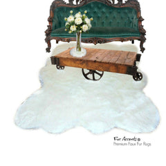 Plush Faux Fur Sheepskin Area Rug - Shaggy Random Design - White or Off White Designer Throw Carpet - Fur Accents - USA