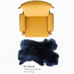 Plush Faux Fur Area Rug - Black Rabbit - New Pelt Shape Designer Throw Rug - Fur Accents - USA