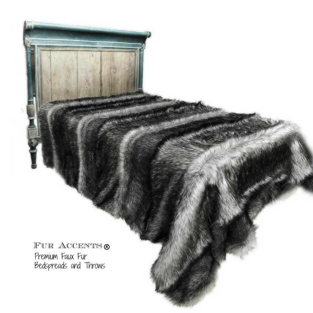 Plush Faux Fur Bedspread - Gray Wolf - Pieced Fur Designer Throws by Fur Accents USA