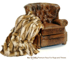 Plush Faux Fur Throw Blanket Golden Ivory Coyote Stripe Throw Blanket -Bedspread Luxury Fur - Minky Cuddle Fur Lining Fur Accents USA