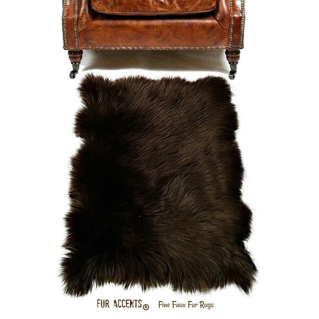 Plush Faux Fur Area Rug - Luxury Fur Thick Buffalo Hide Bear Skin - Faux Fur - Scalloped Edge Designer Throw Rug - Fur Accents - USA