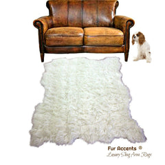 Plush Faux Fur Area Rug - White or Off White Sheepskin - Faux Fur - Random Multi Pelt Shape - Designer Throw Rug - Fur Accents - USA