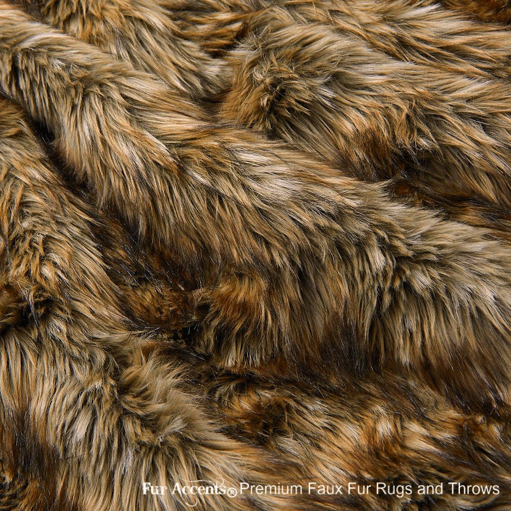 Plush  Faux Fur Throw Blanket - Medium Brown Wolf Fur - Bedspread - Luxury Fur -  Minky Cuddle Fur Lining Fur Accents USA