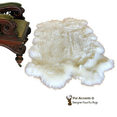 Plush Faux Fur Area Rug - Luxury Fur Thick Shaggy Icelandic  Sheepskin - Quatro Multi Pelt  - White - Off White or Brown - Fur Accents USA