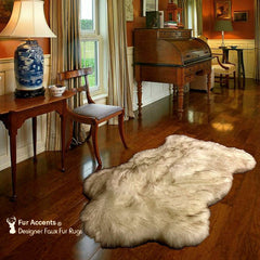 Plush Faux Fur Area Rug - Luxury Fur Thick Padded Shaggy Sheepskin - Chubby Bear Pelt  - Black Tip - Brown Tip - Fur Accents USA