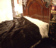 Faux Fur Throw Blanket - Dark Brown Buffalo - Bear - Reversible - White Lamb - Sheepskin - Bedspread - Luxury Fur by Fur Accents USA