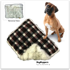 Dog Bed - Pet - Cat Mat - Faux Fur Shaggy Gray Tip Arctic Wolf and Plaid Fleece - Sheepskin - Soft Padded - Reversible - Dognappers