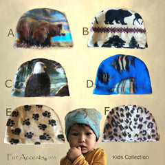 Plush Faux Fur Hat - Fun Flannel - Fleece, Beanie - Designer Fashion for Infants, Baby, Kids and Adults - Cute Hats by Fur Accents - USA