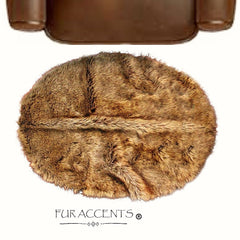 Unique Hand Crafted Oval Rug, Faux Wolf Fur Area Rug, Light Brown Wolf, Coyote, Ultra Suede Lined, Designer Original, Hand Made in America by Fur Accents USA