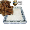 Plush Faux Fur Throw Area Rug - White Shag Sheepskin with Black Tip Arctic Wolf Fur Border Trim - Ultra-Suede Lining - Fur Accents - USA