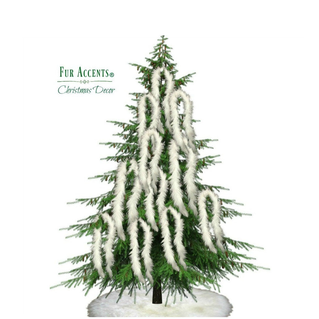 Faux Fur Christmas Tree Garland - Shaggy Faux Snow Sheepskin - Strand - Ornament - Tree Trim - Decoration - White - by Fur Accents - USA