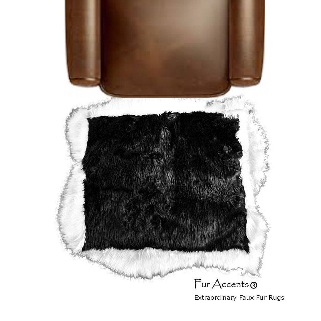 Hand Made Artistic Art Rug - Black and White Contemporary Faux Fur Area Rug - Luxury Fur - Black with White Border - Sheepskin - Random Shape Designer Throw - Fur Accents USA