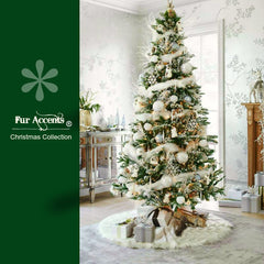 Faux Fur Christmas Tree Skirt - Shaggy White Sheepskin Shag - Ornament - Tree Trim - Decoration - White - by Fur Accents - USA