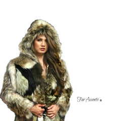 Extraordinary Faux Fur Coat, Pieced Fur,Patchwork,Animal Fur,Hooded Jacket,Long Coat Multi Pelt Design,Unisex Jacket,One Size - Oversize