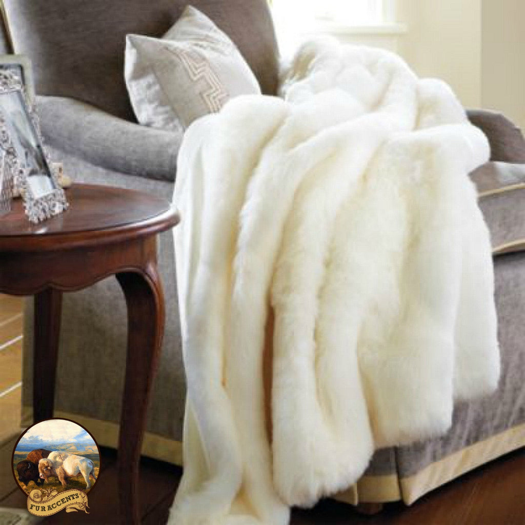 Plush Soft Faux Fur Throw Blanket - Bunny Rabbit Fur - Minky Cuddle Lining -Designer Throw - 6 Colors -Art Rug by Fur Accents - USA