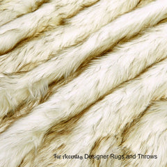 Hand Made Designer Art Rug, Pieced Faux Fur Rug, Luxury Fur, Soft, Thick, Off White Border with Brown Center, Quatro Sheepskin Rug, Shag Carpet, Fur Accents USA