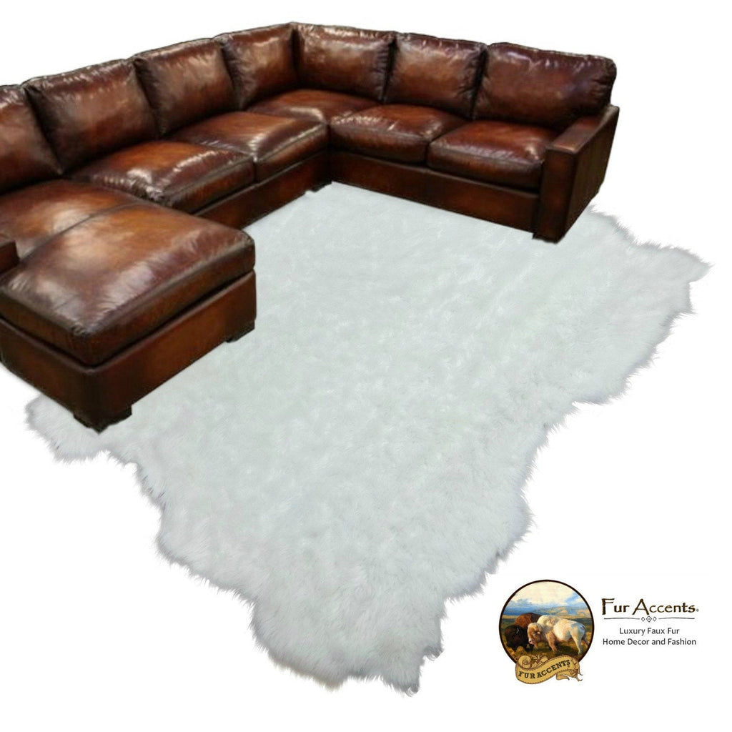 Plush Faux Fur Area Rug - Luxury Fur-Thick White Shaggy Sheepskin- Random Shape - Extraordinary Designer Throw Carpet - Fur Accents USA