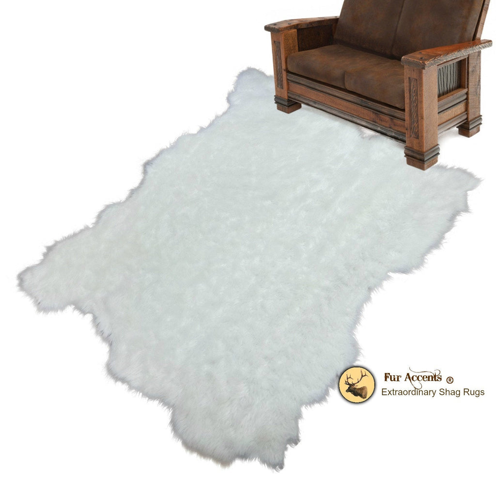 Plush Faux Fur Area Rug - Luxury Fur-Thick White Shaggy Sheepskin- Random Shape - Extraordinary Designer Throw Carpet - Fur Accents USA